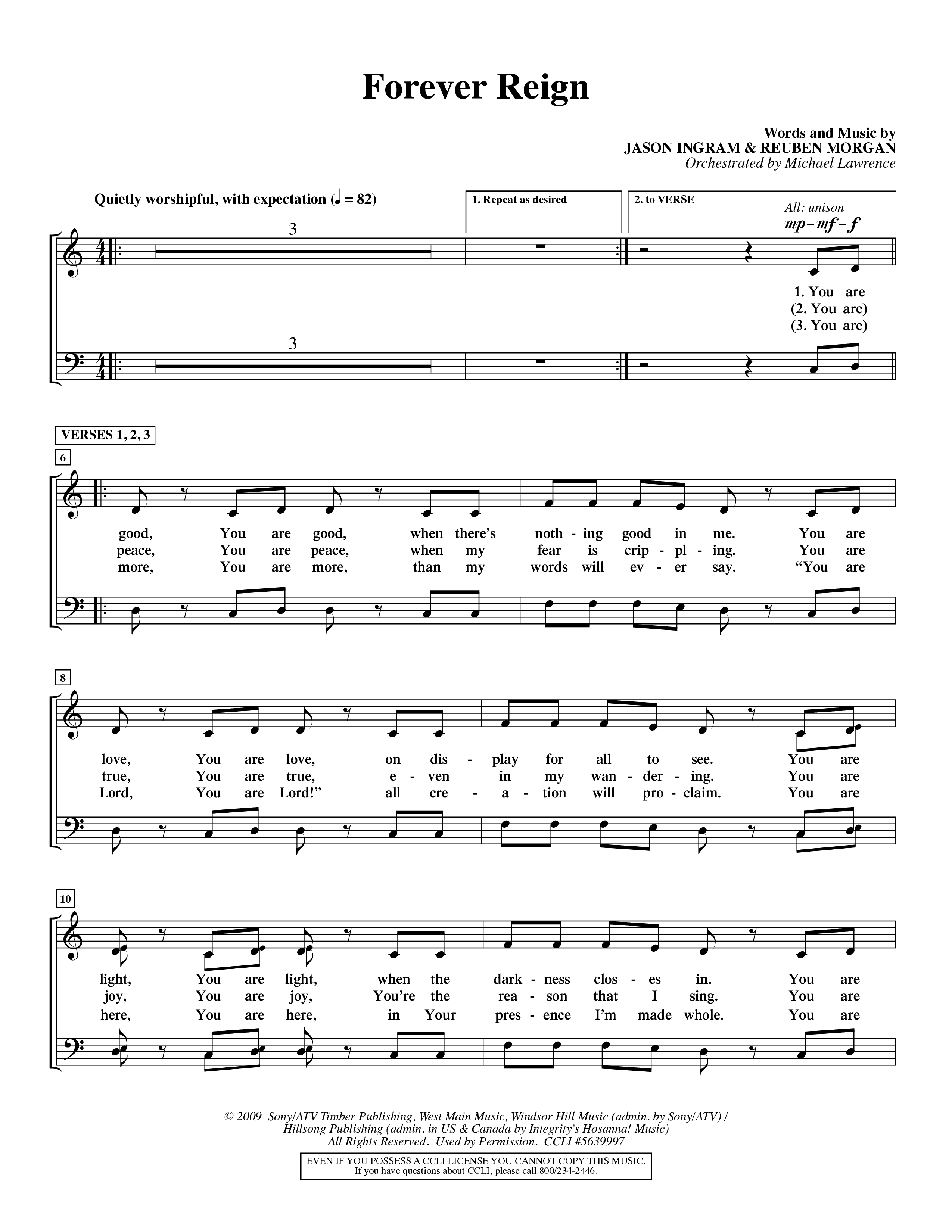 Forever Reign (Choral Anthem SATB) Choir Sheet (SATB) (Word Music Choral / Orch. Michael Lawrence)