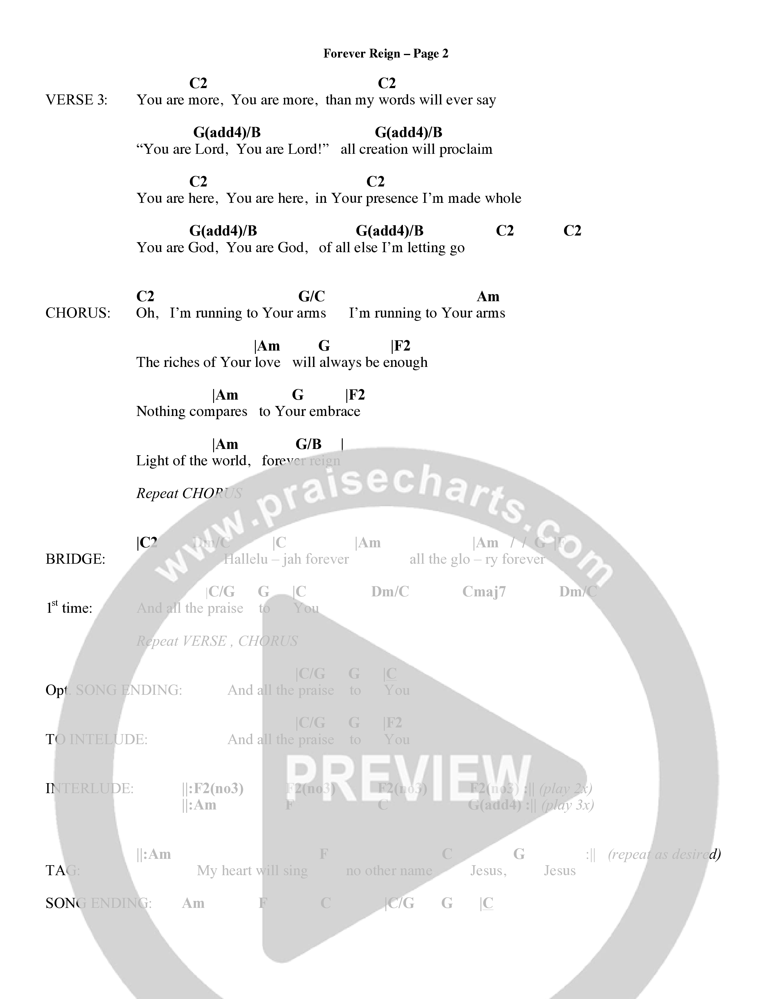 Forever Reign (Choral Anthem SATB) Chords & Lyrics (Word Music Choral / Orch. Michael Lawrence)