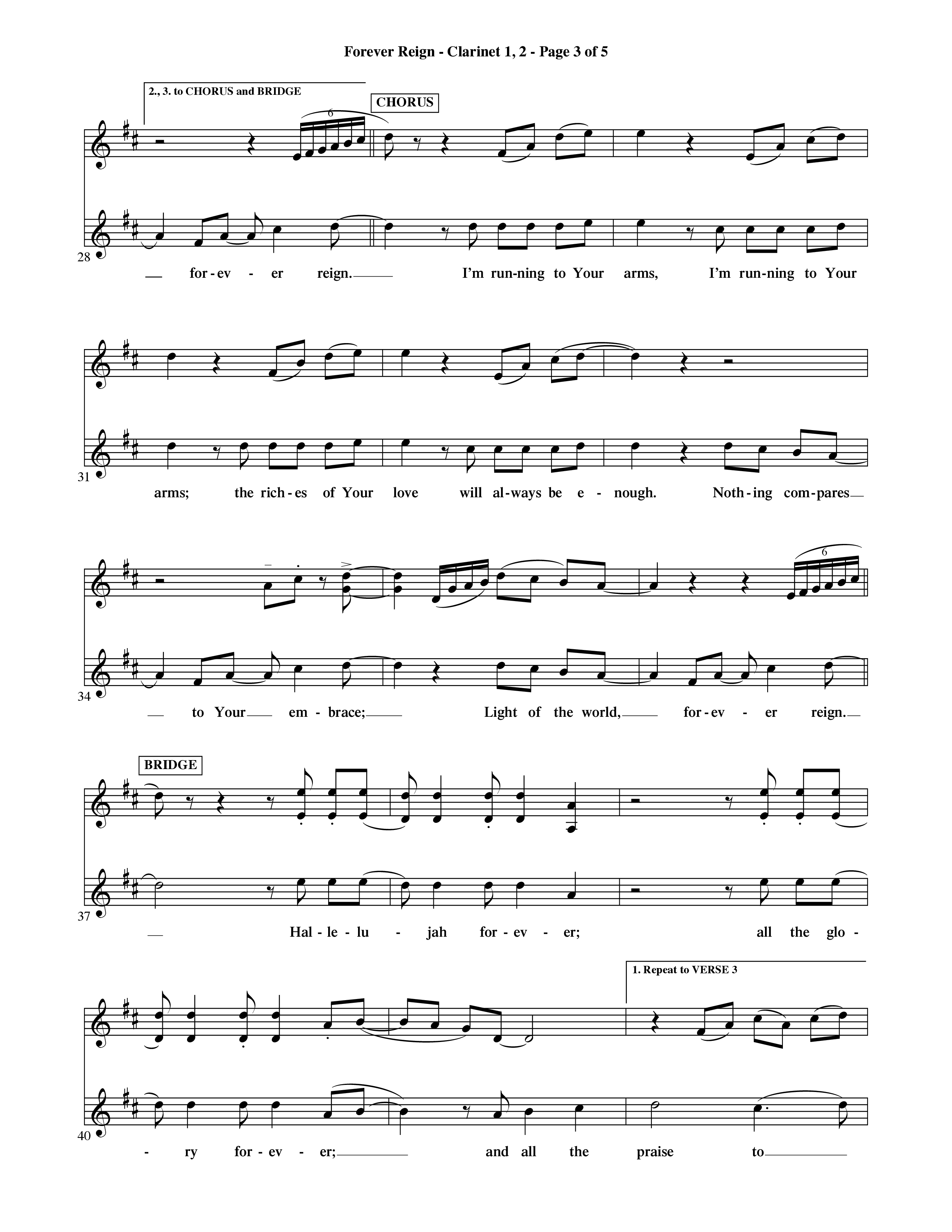 Forever Reign (Choral Anthem SATB) Clarinet 1/2 (Word Music Choral / Orch. Michael Lawrence)