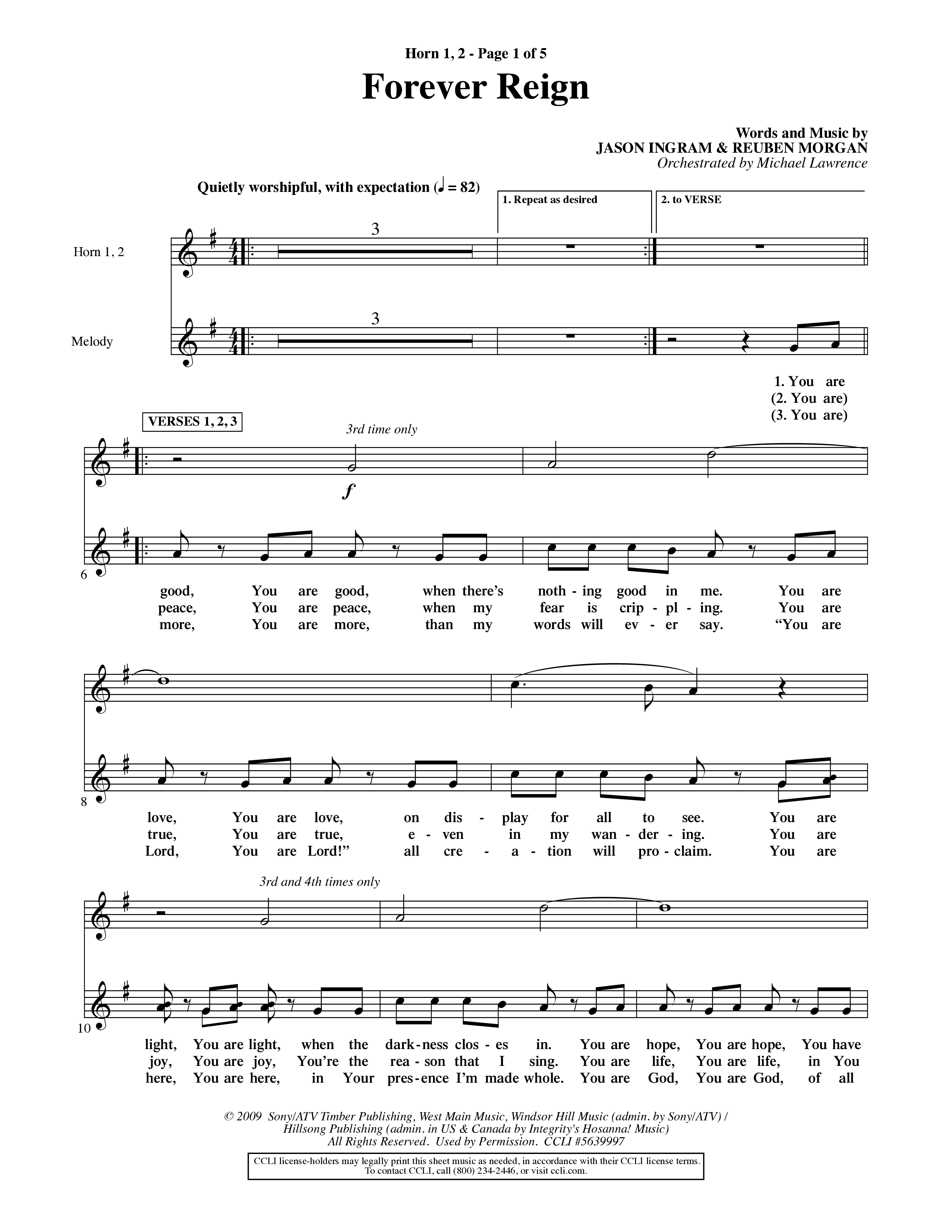Forever Reign (Choral Anthem SATB) French Horn (Word Music Choral / Orch. Michael Lawrence)