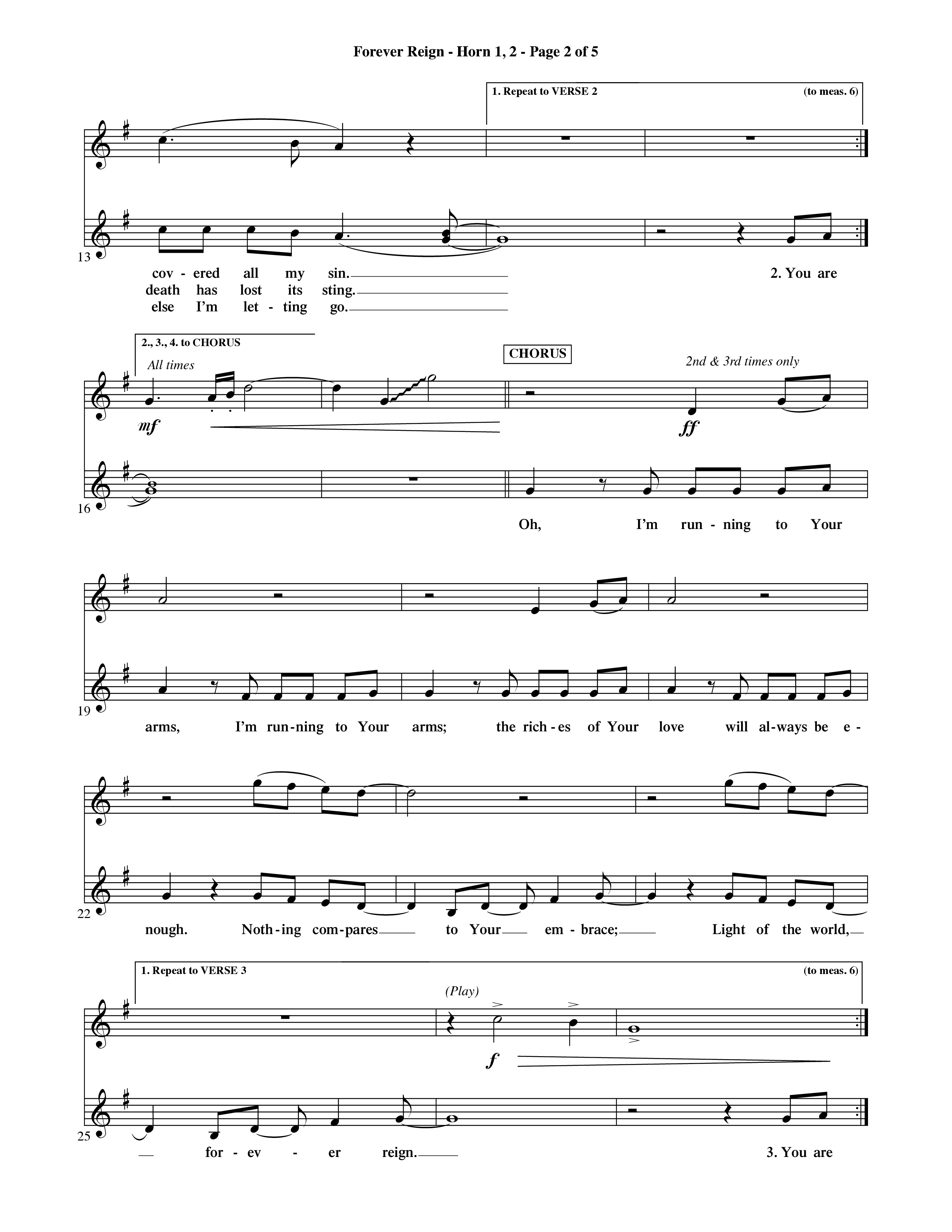 Forever Reign (Choral Anthem SATB) French Horn (Word Music Choral / Orch. Michael Lawrence)