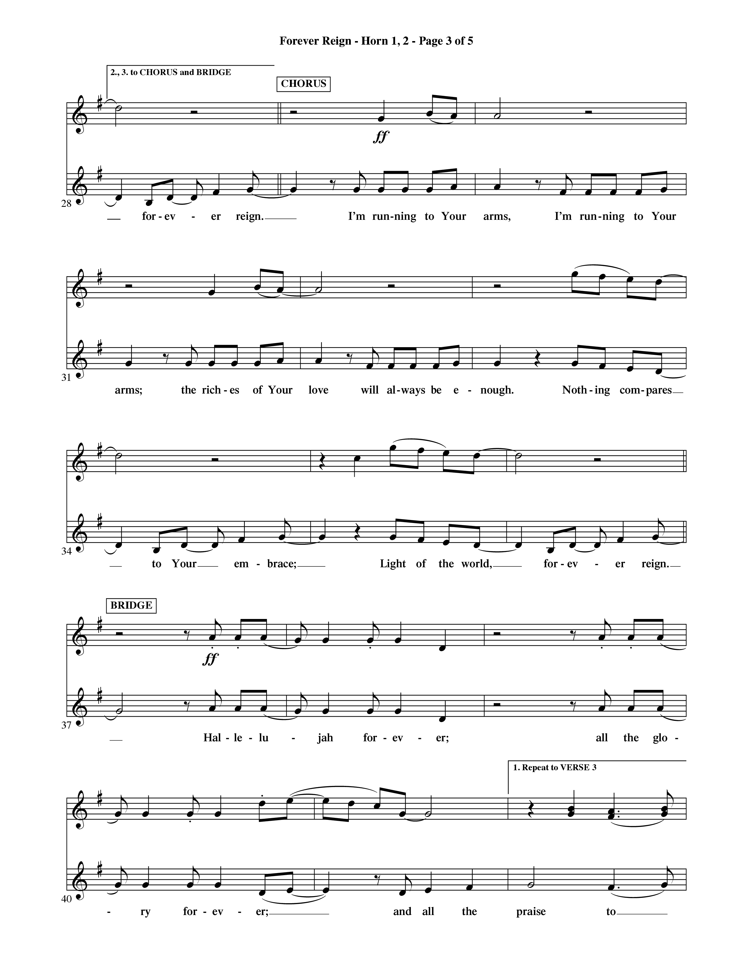 Forever Reign (Choral Anthem SATB) French Horn (Word Music Choral / Orch. Michael Lawrence)