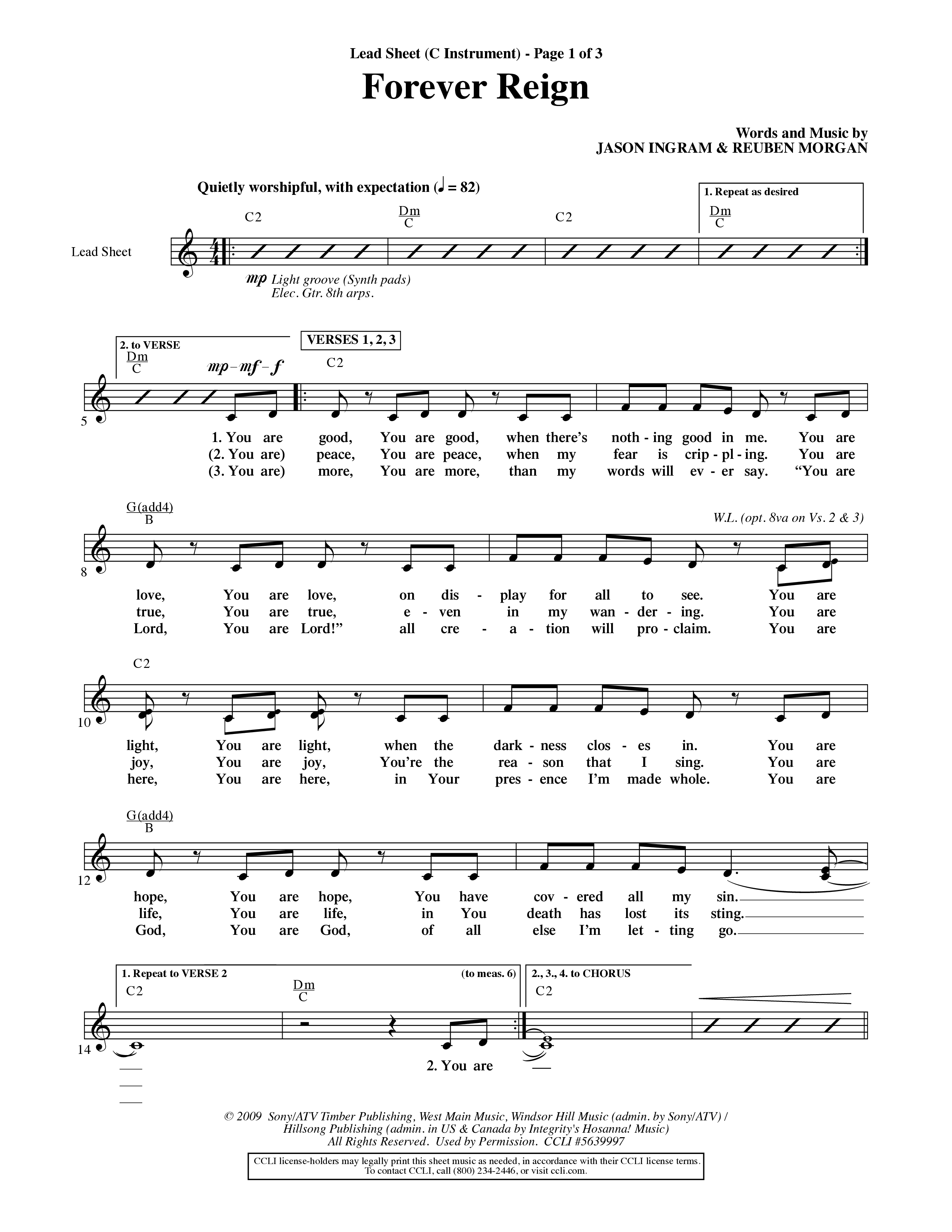 Forever Reign (Choral Anthem SATB) Lead Sheet (Word Music Choral / Orch. Michael Lawrence)