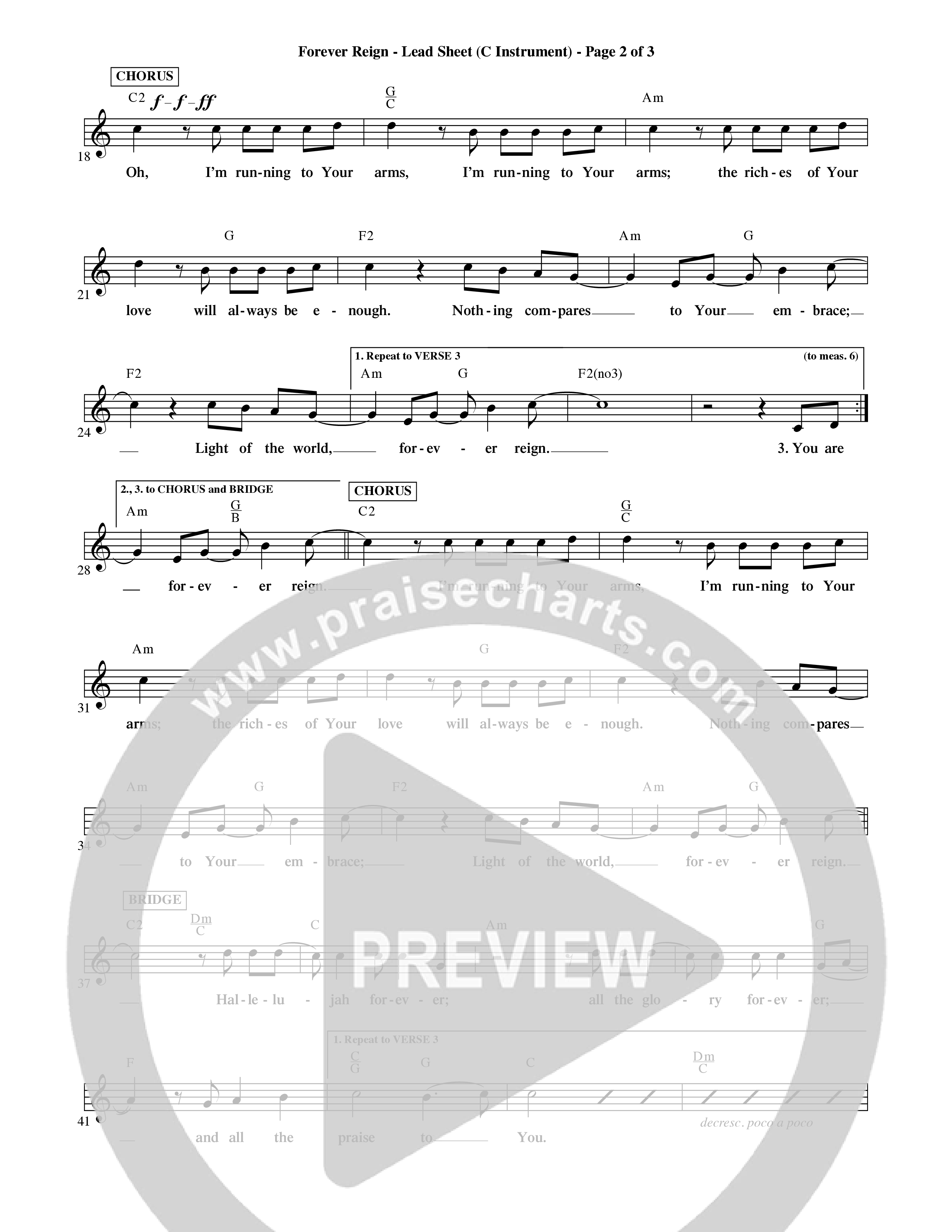 Forever Reign (Choral Anthem SATB) Lead Sheet (Word Music Choral / Orch. Michael Lawrence)