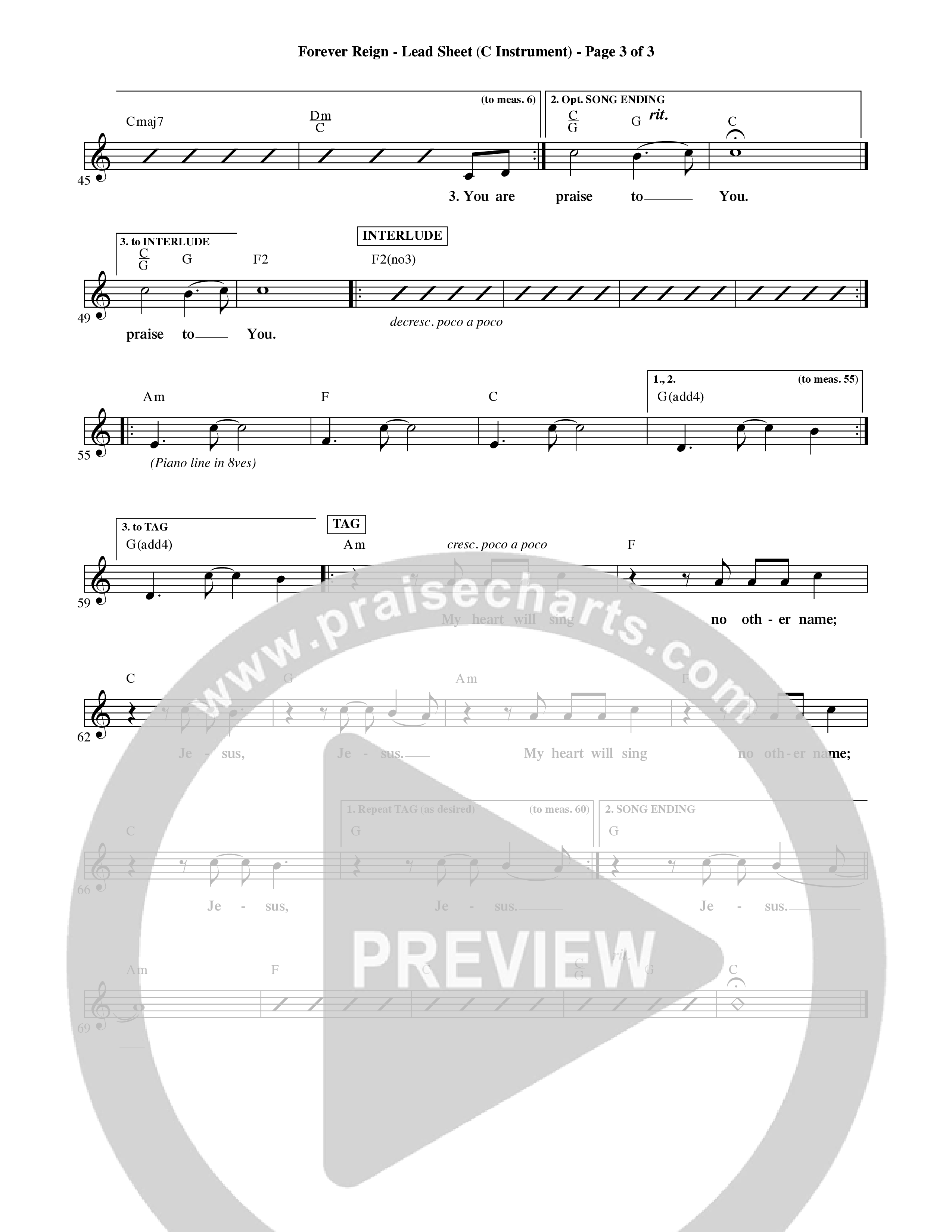 Forever Reign (Choral Anthem SATB) Lead Sheet (Word Music Choral / Orch. Michael Lawrence)