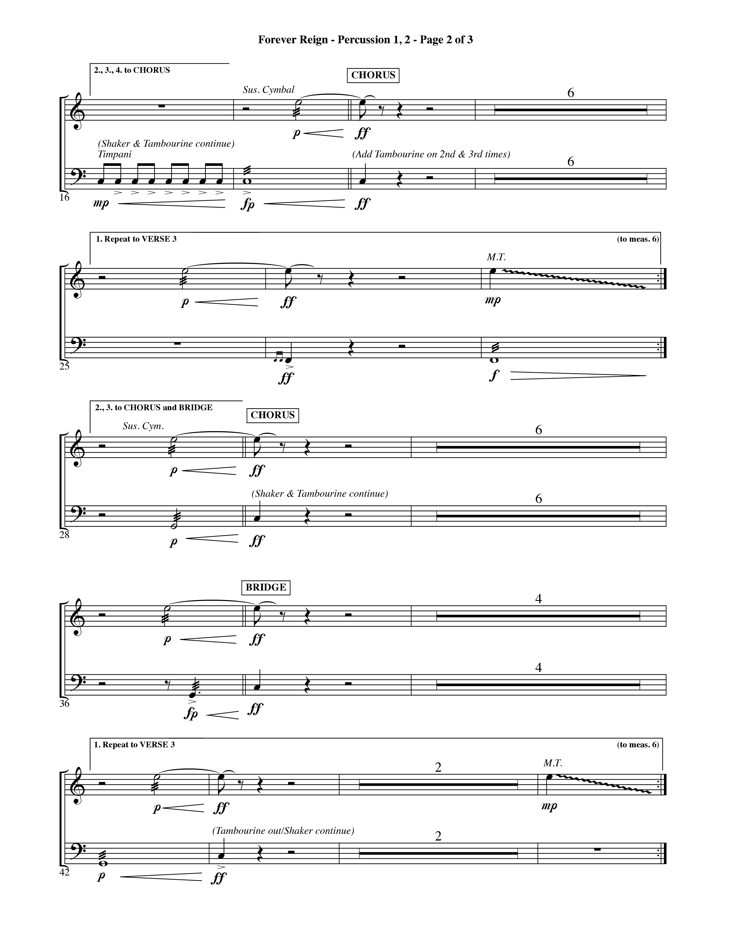 Forever Reign (Choral Anthem SATB) Percussion 1/2 (Word Music Choral / Orch. Michael Lawrence)