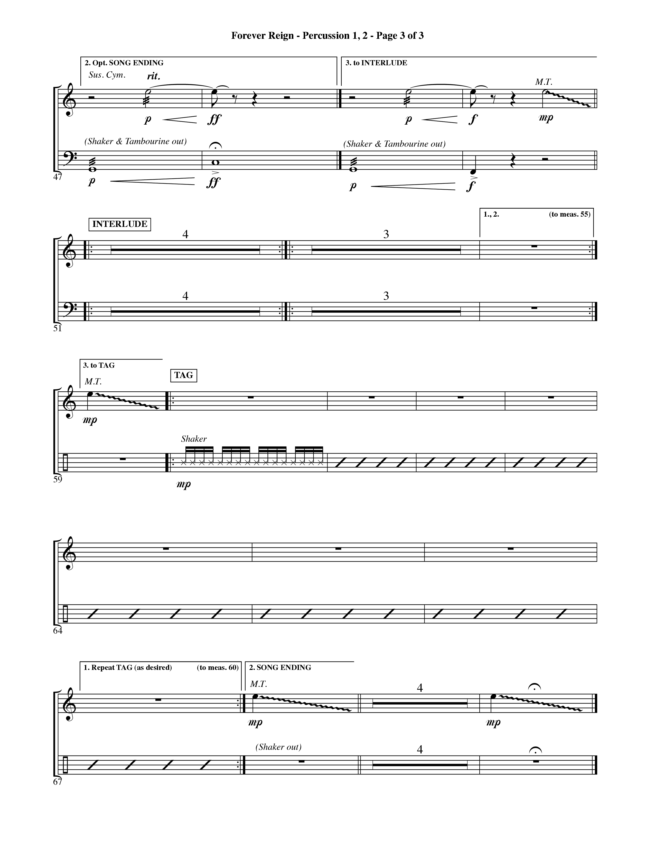 Forever Reign (Choral Anthem SATB) Percussion 1/2 (Word Music Choral / Orch. Michael Lawrence)