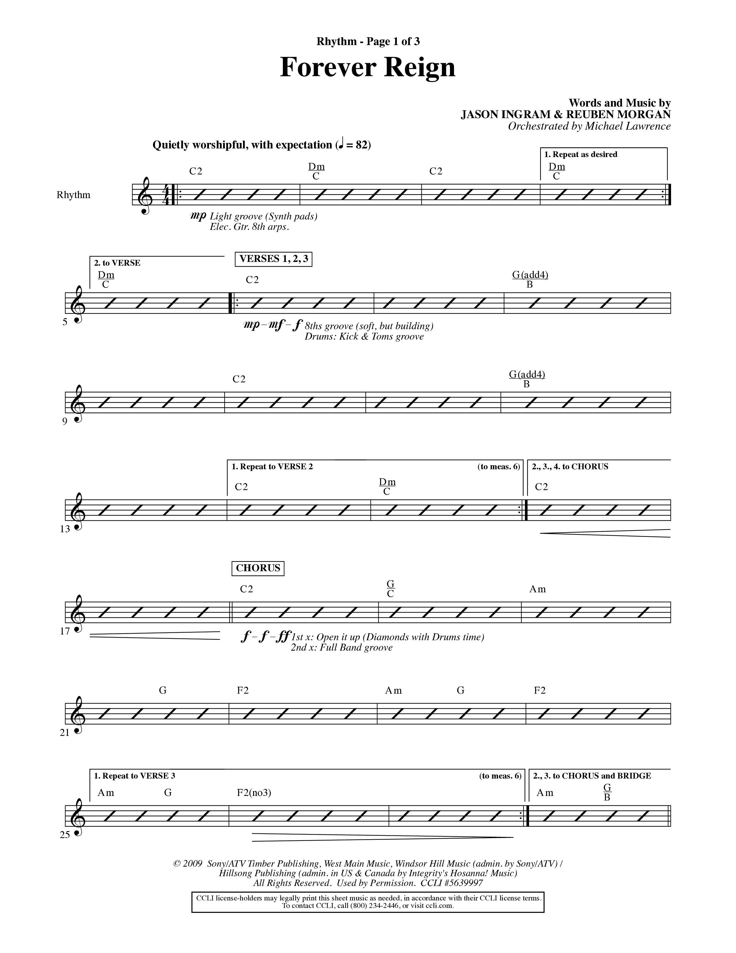 Forever Reign (Choral Anthem SATB) Rhythm Chart (Word Music Choral / Orch. Michael Lawrence)