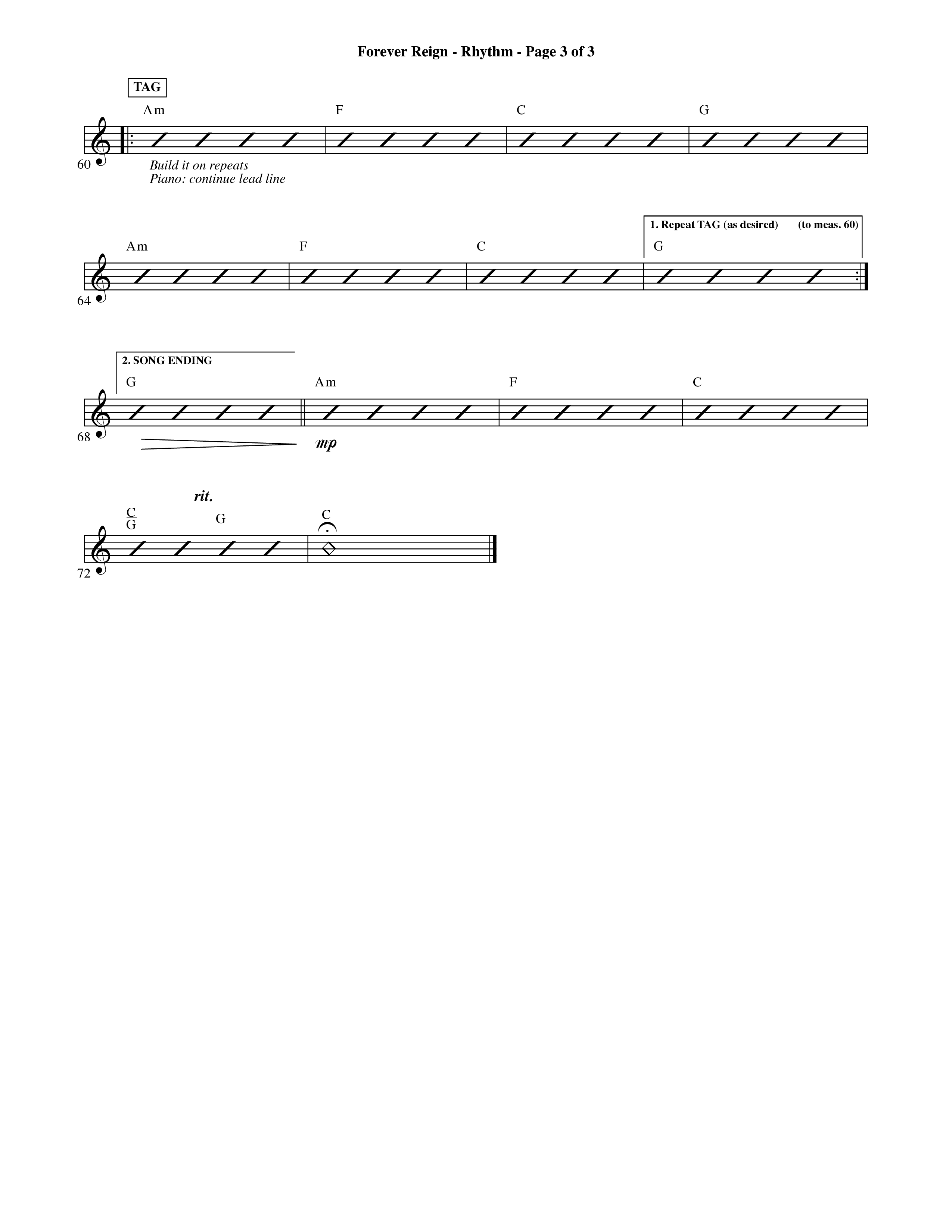 Forever Reign (Choral Anthem SATB) Rhythm Chart (Word Music Choral / Orch. Michael Lawrence)