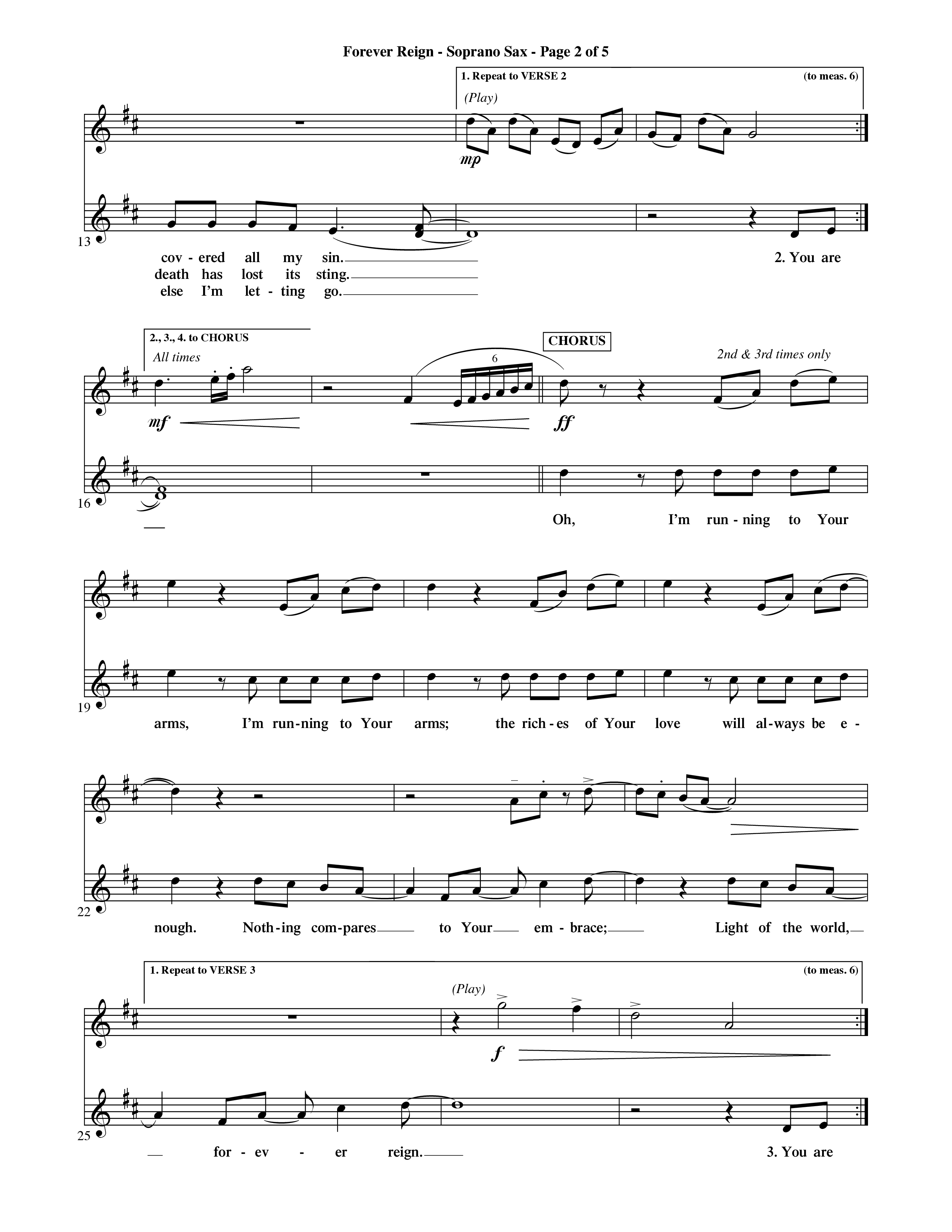 Forever Reign (Choral Anthem SATB) Saxophone (Word Music Choral / Orch. Michael Lawrence)
