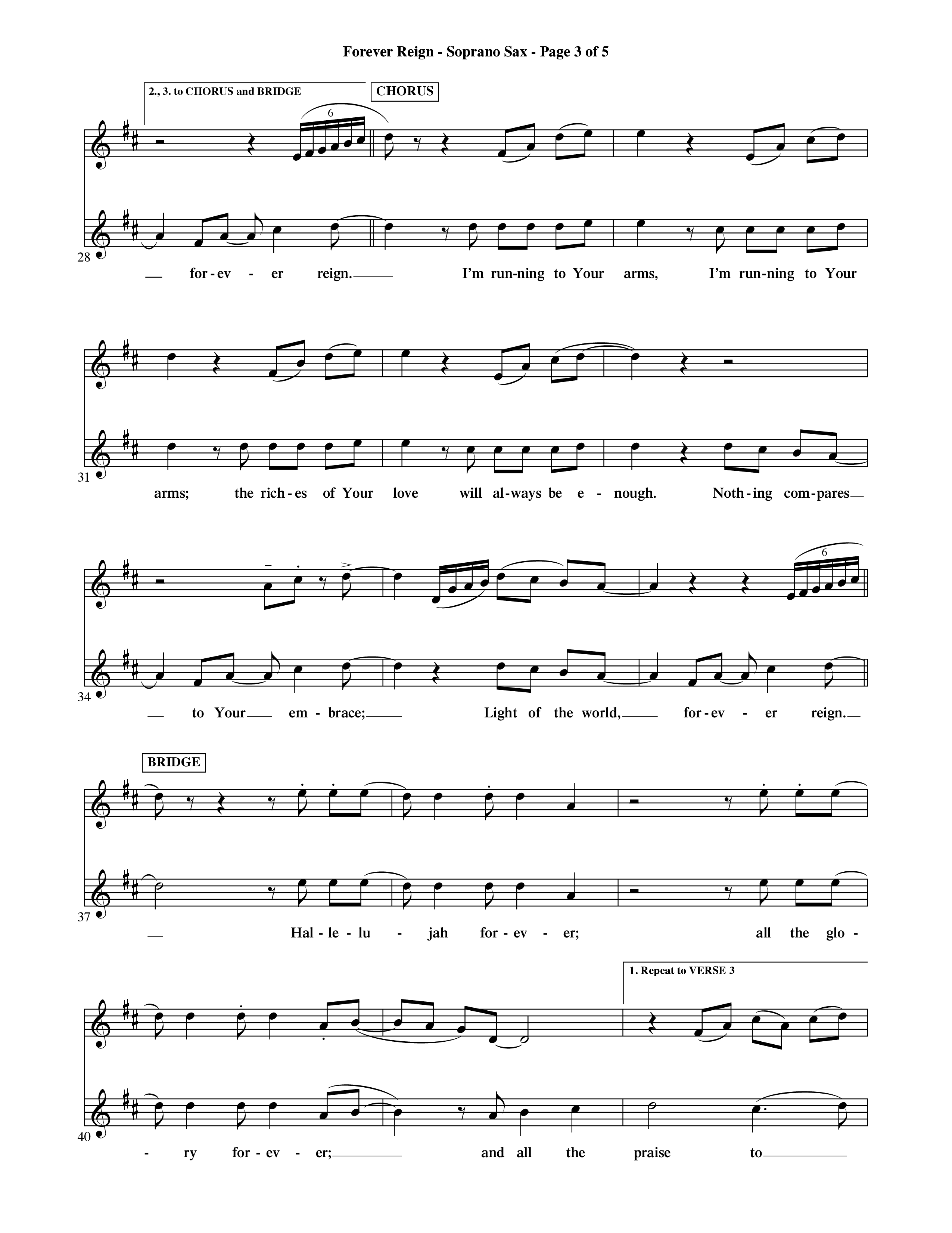 Forever Reign (Choral Anthem SATB) Saxophone (Word Music Choral / Orch. Michael Lawrence)