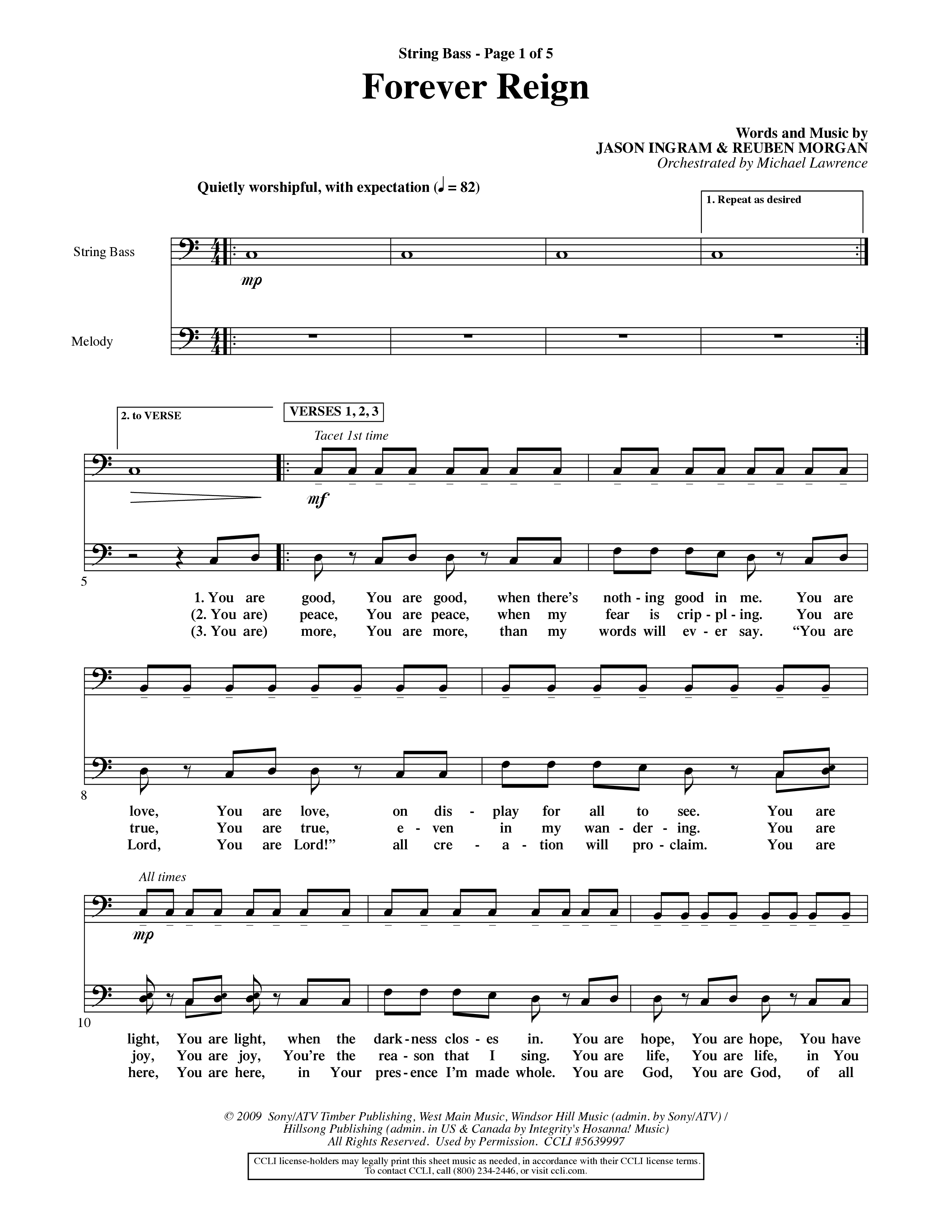 Forever Reign (Choral Anthem SATB) String Bass (Word Music Choral / Orch. Michael Lawrence)