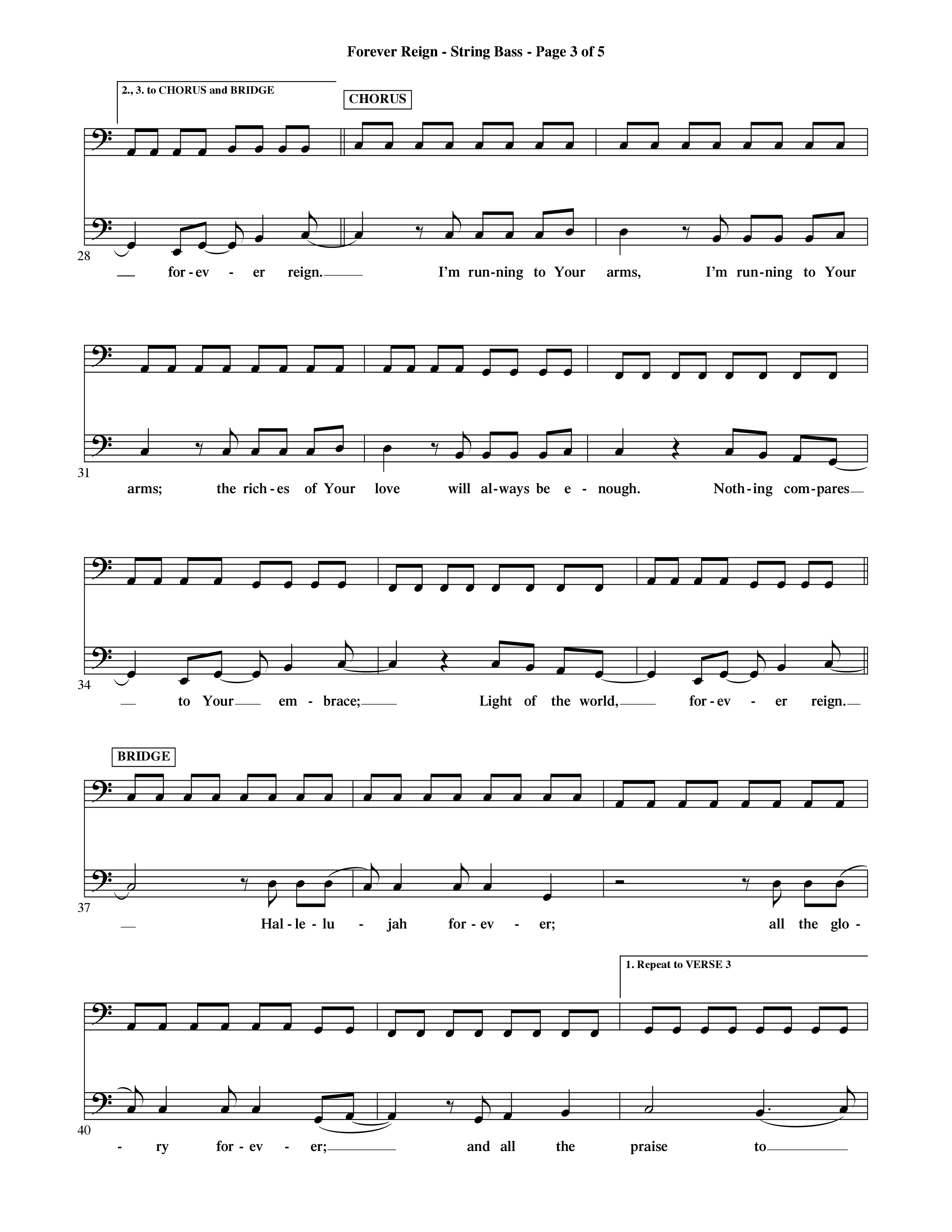 Forever Reign (Choral Anthem SATB) String Bass (Word Music Choral / Orch. Michael Lawrence)
