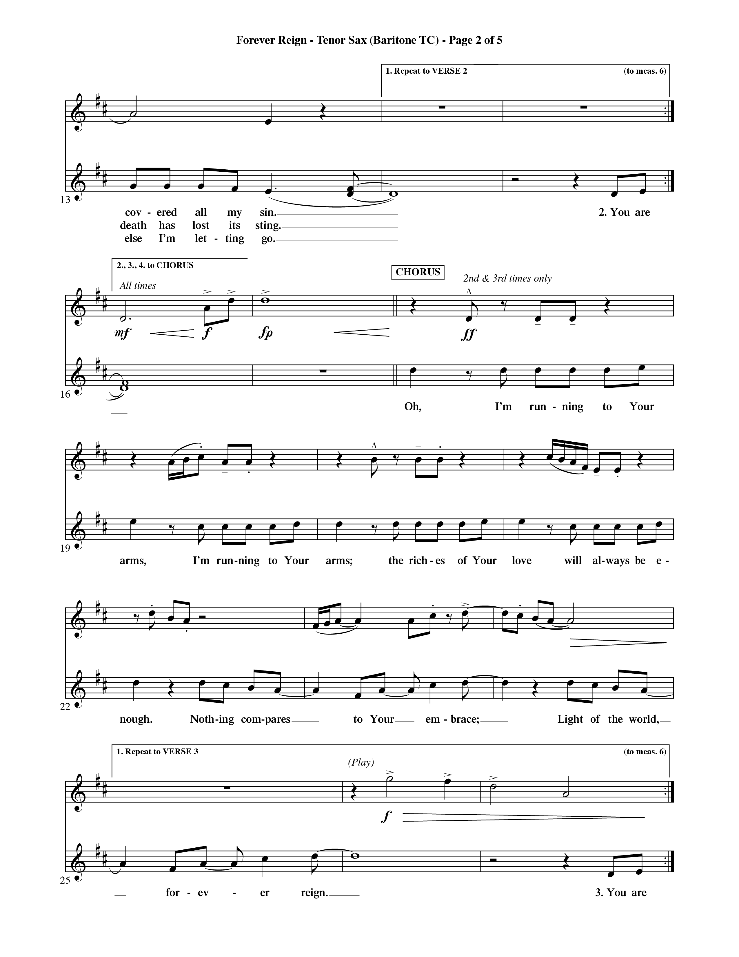 Forever Reign (Choral Anthem SATB) Tenor Sax/Baritone T.C. (Word Music Choral / Orch. Michael Lawrence)