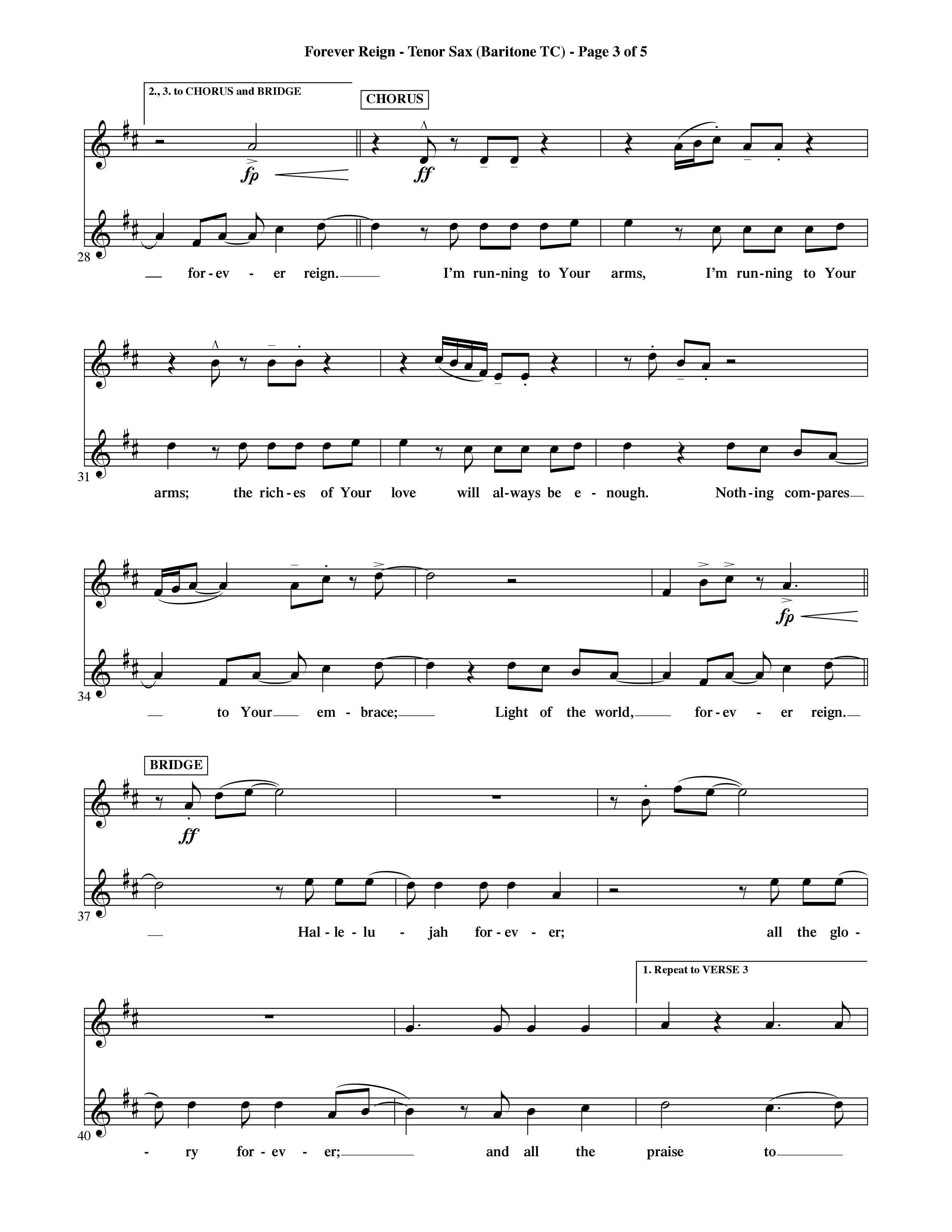 Forever Reign (Choral Anthem SATB) Tenor Sax/Baritone T.C. (Word Music Choral / Orch. Michael Lawrence)