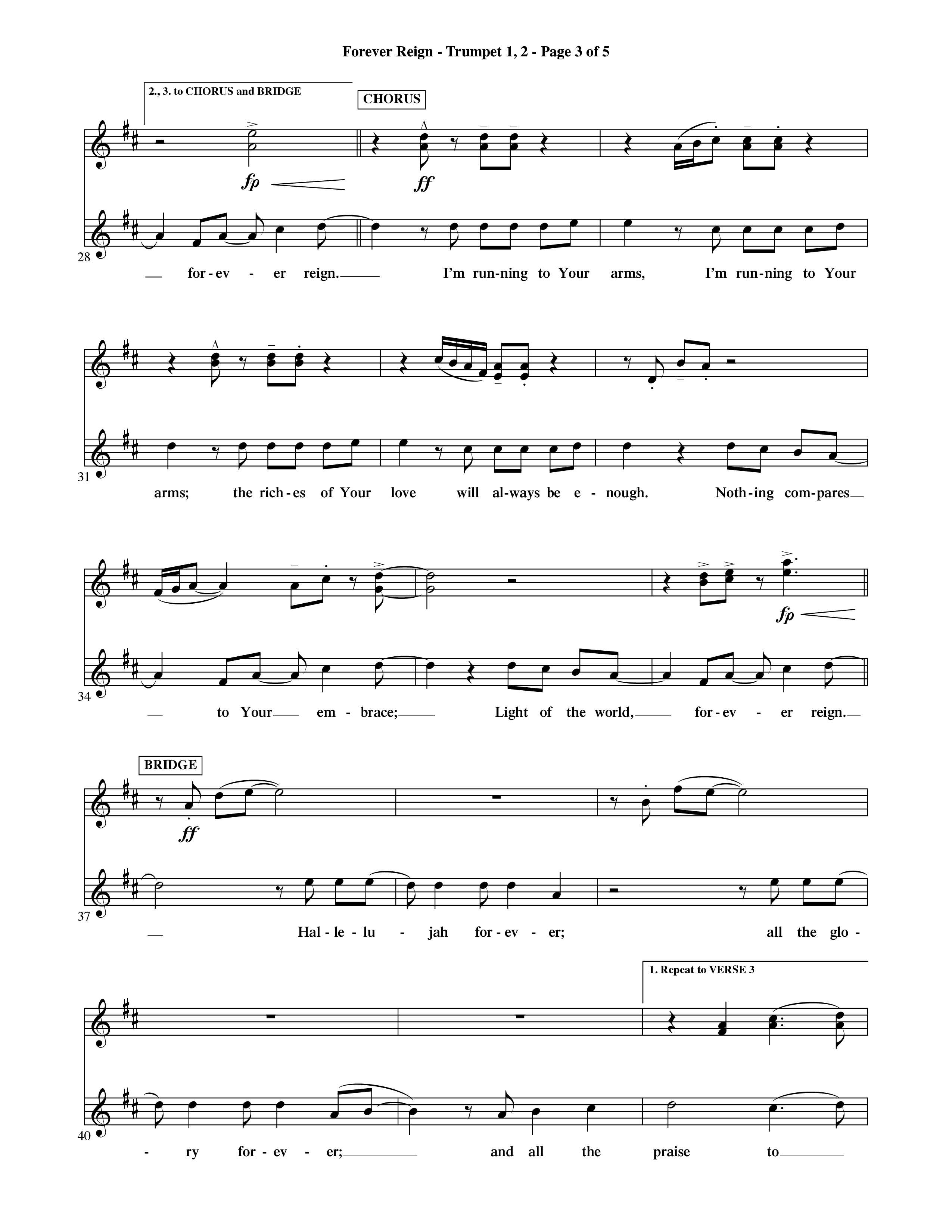 Forever Reign (Choral Anthem SATB) Trumpet 1,2 (Word Music Choral / Orch. Michael Lawrence)