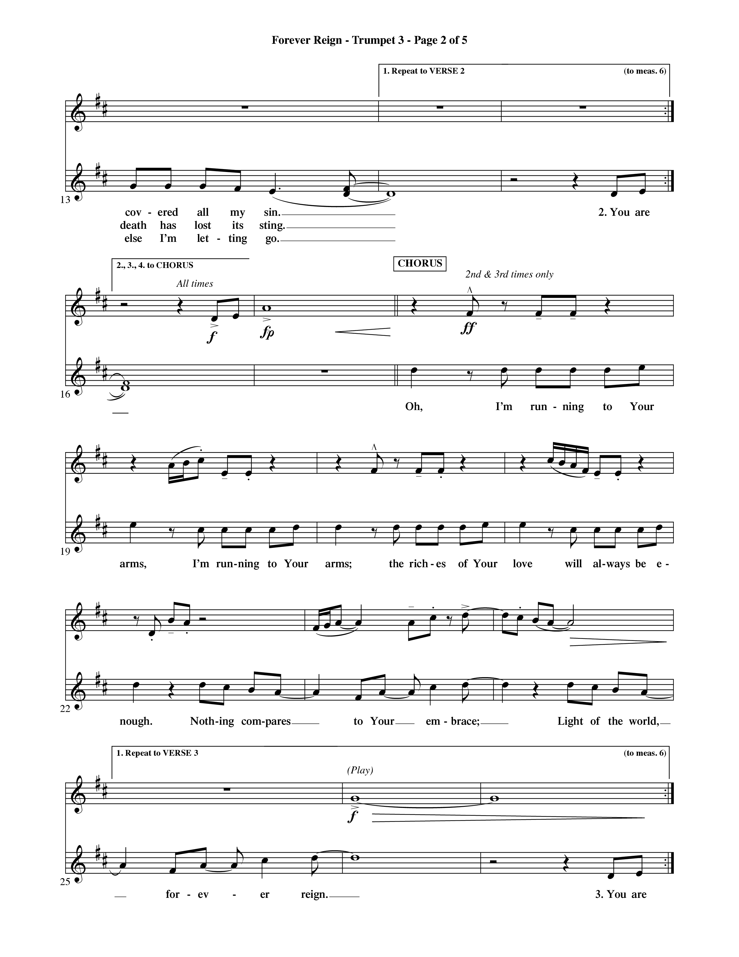 Forever Reign (Choral Anthem SATB) Trumpet 3 (Word Music Choral / Orch. Michael Lawrence)