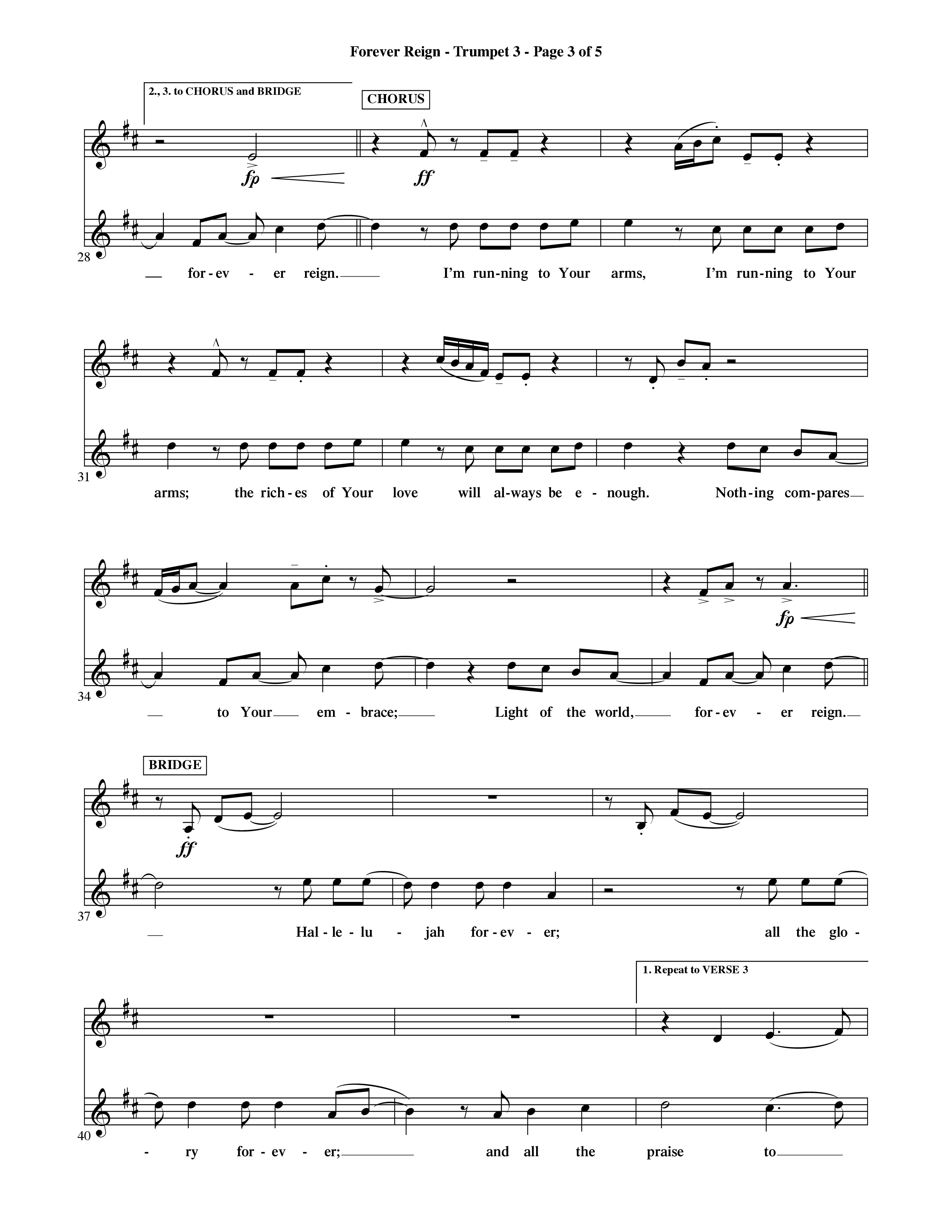 Forever Reign (Choral Anthem SATB) Trumpet 3 (Word Music Choral / Orch. Michael Lawrence)