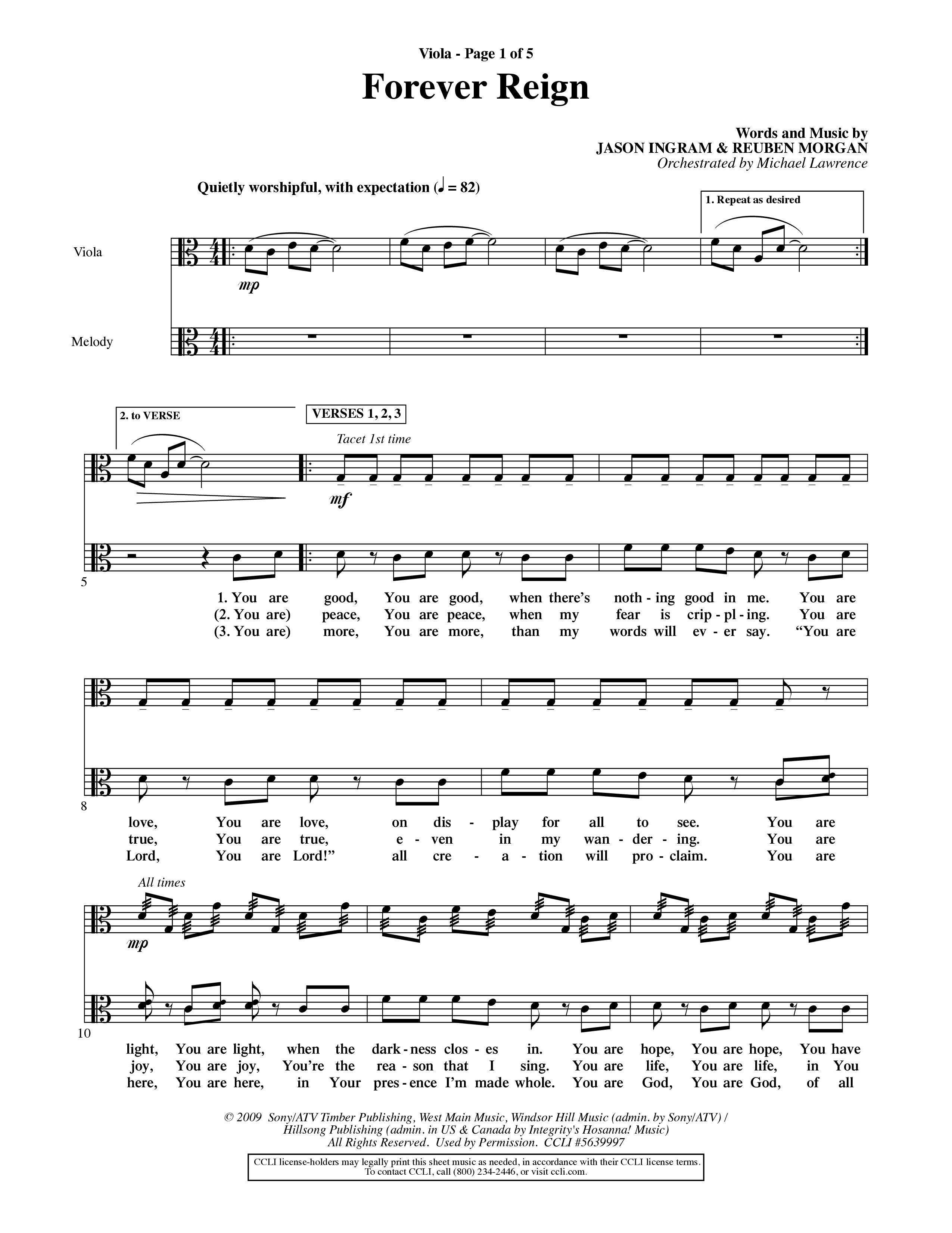 Forever Reign (Choral Anthem SATB) Viola (Word Music Choral / Orch. Michael Lawrence)