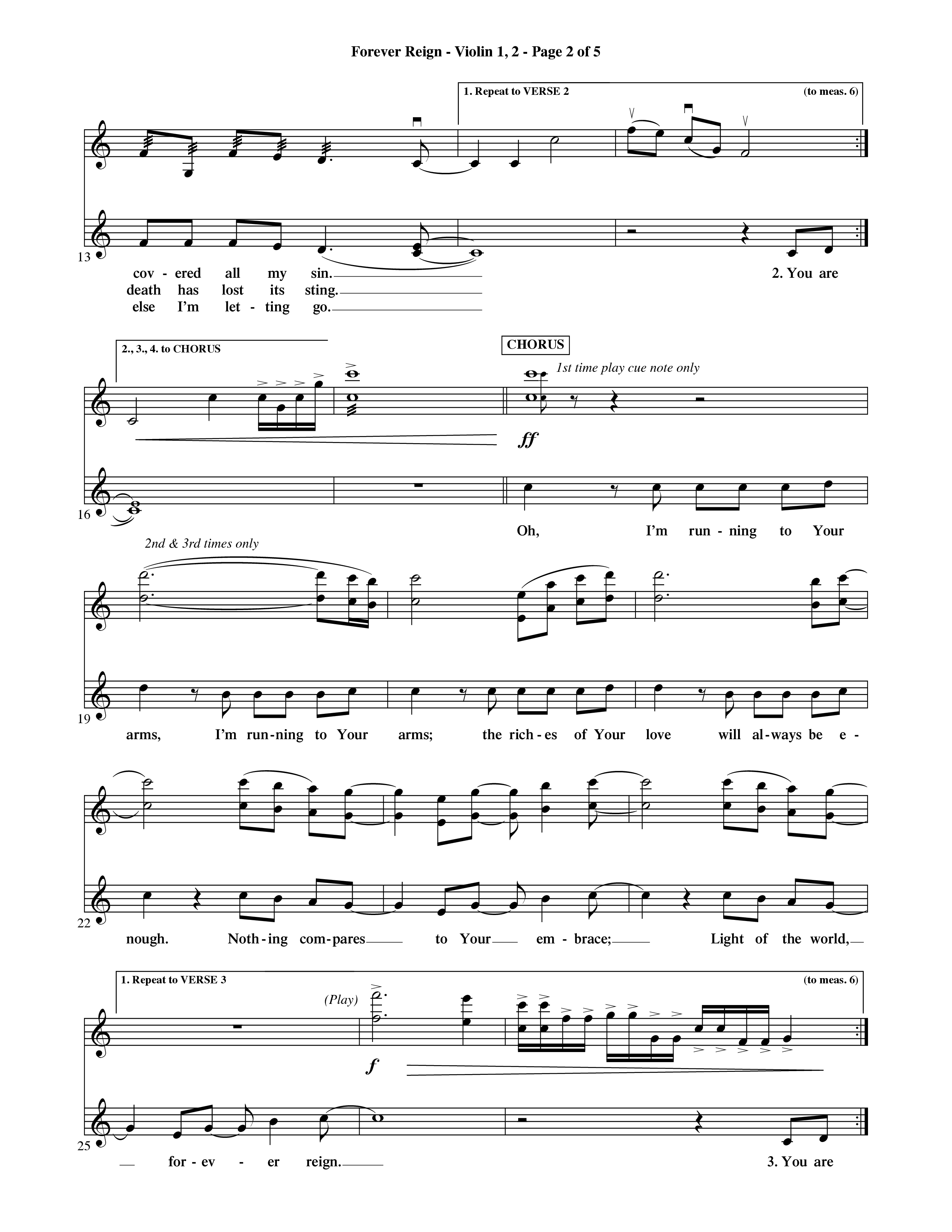 Forever Reign (Choral Anthem SATB) Violin 1/2 (Word Music Choral / Orch. Michael Lawrence)