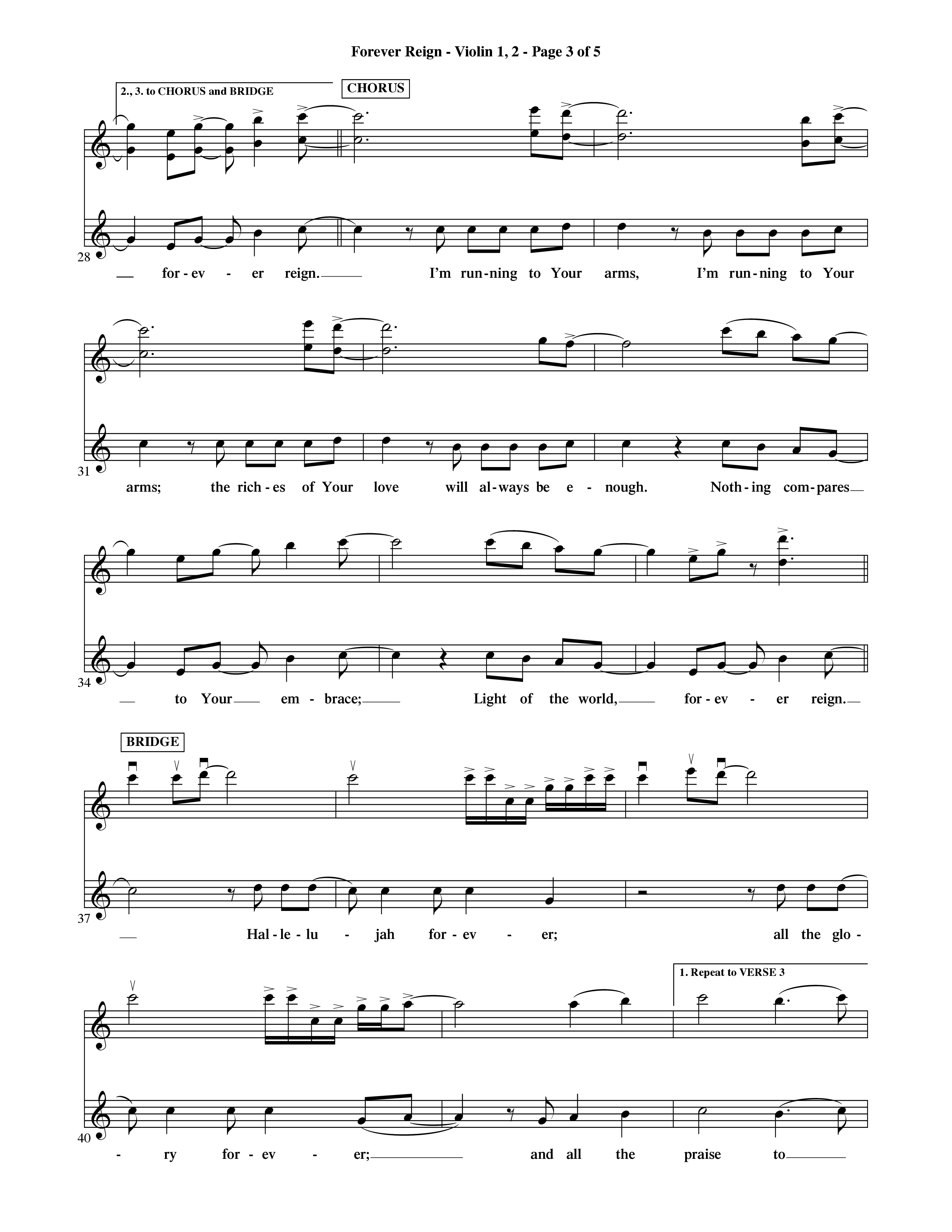 Forever Reign (Choral Anthem SATB) Violin 1/2 (Word Music Choral / Orch. Michael Lawrence)