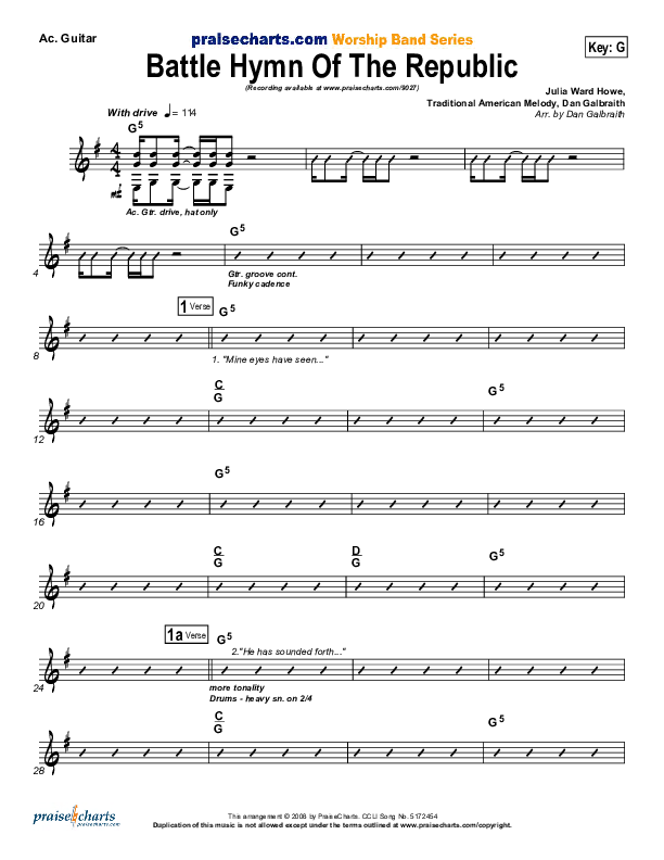 Battle Hymn Of The Republic Acoustic Guitar (PraiseCharts Band / Arr. Daniel Galbraith)