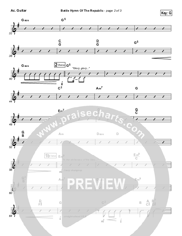 Battle Hymn Of The Republic Acoustic Guitar (PraiseCharts Band / Arr. Daniel Galbraith)