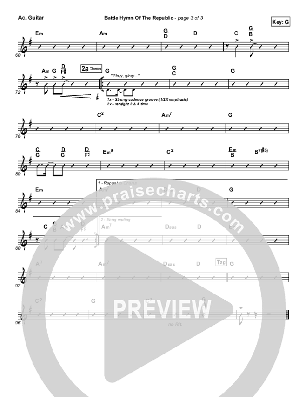 Battle Hymn Of The Republic Acoustic Guitar (PraiseCharts Band / Arr. Daniel Galbraith)
