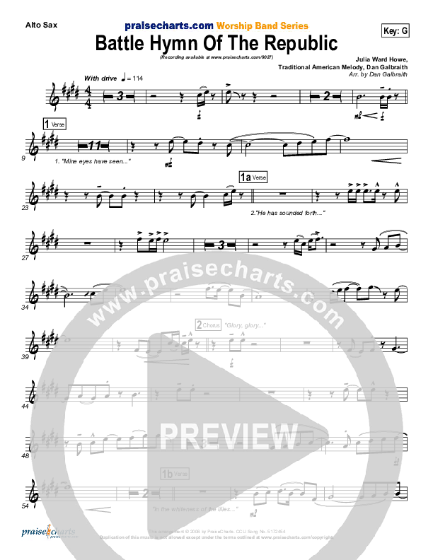Battle Hymn Of The Republic Alto Sax (PraiseCharts Band / Arr. Daniel Galbraith)