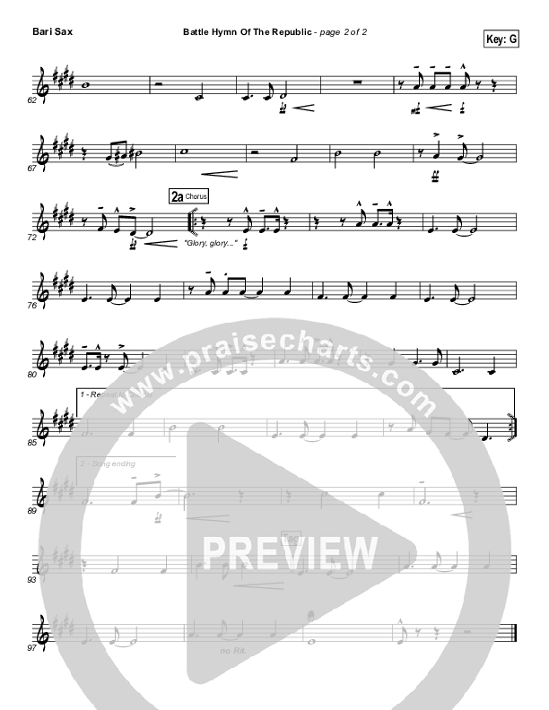Battle Hymn Of The Republic Bari Sax (PraiseCharts Band / Arr. Daniel Galbraith)