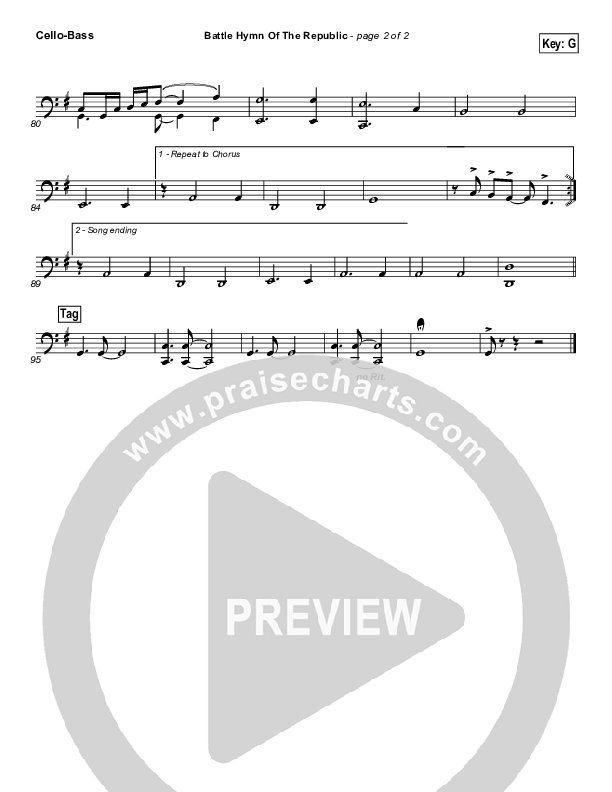 Battle Hymn Of The Republic Cello/Bass (PraiseCharts Band / Arr. Daniel Galbraith)