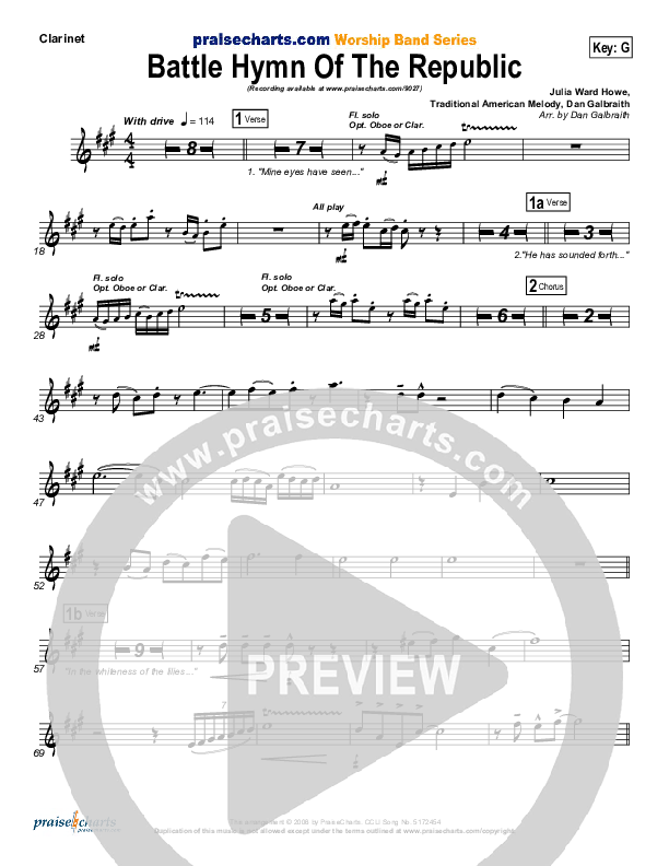 Battle Hymn Of The Republic Clarinet (PraiseCharts Band / Arr. Daniel Galbraith)