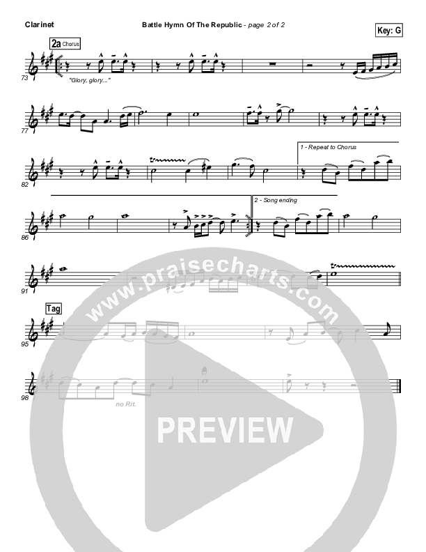 Battle Hymn Of The Republic Clarinet (PraiseCharts Band / Arr. Daniel Galbraith)