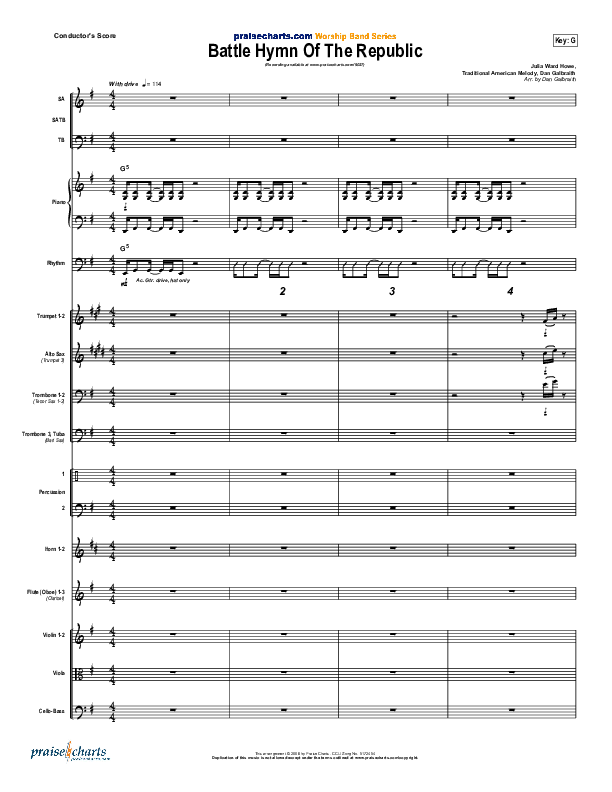 Battle Hymn Of The Republic Conductor's Score (PraiseCharts Band / Arr. Daniel Galbraith)