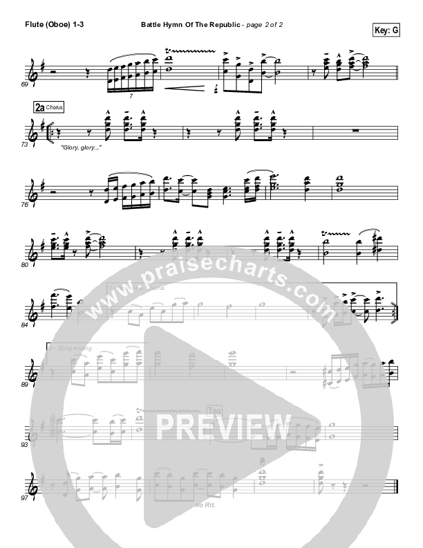 Battle Hymn Of The Republic Flute/Oboe 1/2/3 (PraiseCharts Band / Arr. Daniel Galbraith)