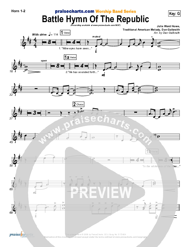 Battle Hymn Of The Republic French Horn 1/2 (PraiseCharts Band / Arr. Daniel Galbraith)