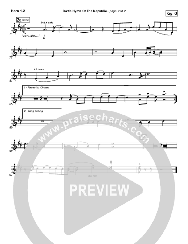 Battle Hymn Of The Republic French Horn 1/2 (PraiseCharts Band / Arr. Daniel Galbraith)