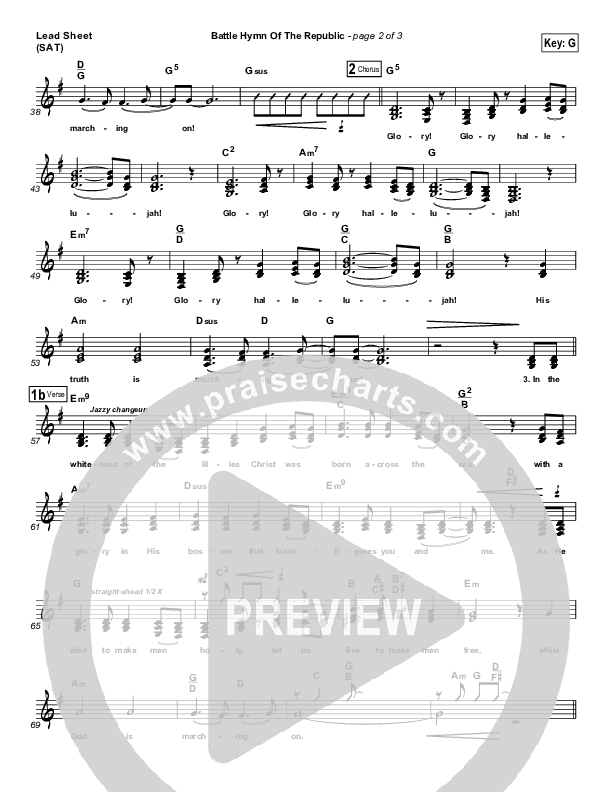 Battle Hymn Of The Republic Lead Sheet (SAT) (PraiseCharts Band / Arr. Daniel Galbraith)