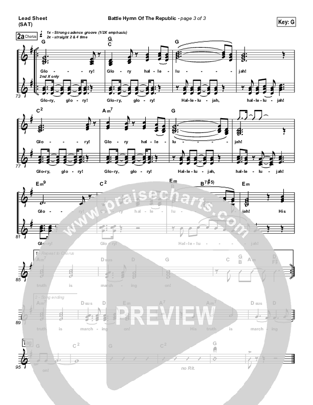 Battle Hymn Of The Republic Lead Sheet (SAT) (PraiseCharts Band / Arr. Daniel Galbraith)