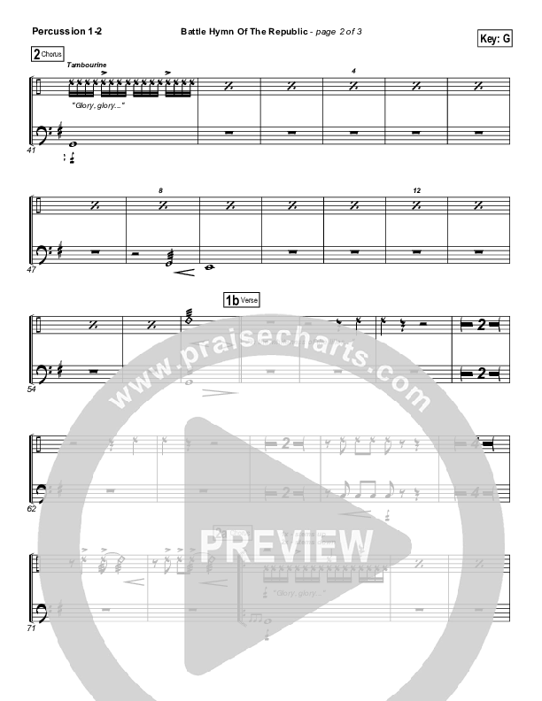 Battle Hymn Of The Republic Percussion 1/2 (PraiseCharts Band / Arr. Daniel Galbraith)