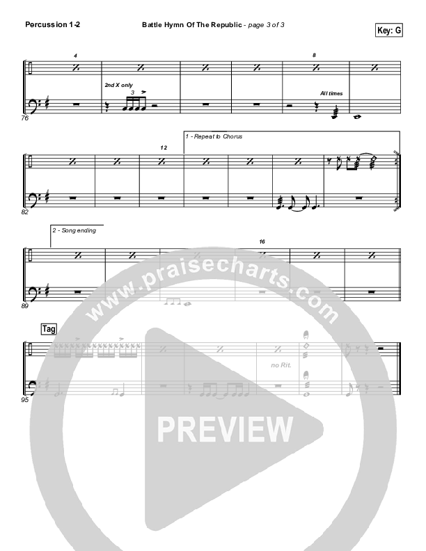 Battle Hymn Of The Republic Percussion 1/2 (PraiseCharts Band / Arr. Daniel Galbraith)