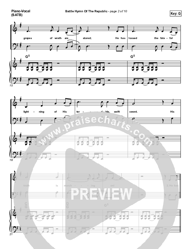 Battle Hymn Of The Republic Piano/Vocal (PraiseCharts Band / Arr. Daniel Galbraith)