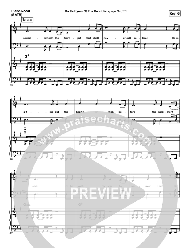 Battle Hymn Of The Republic Piano/Vocal (PraiseCharts Band / Arr. Daniel Galbraith)