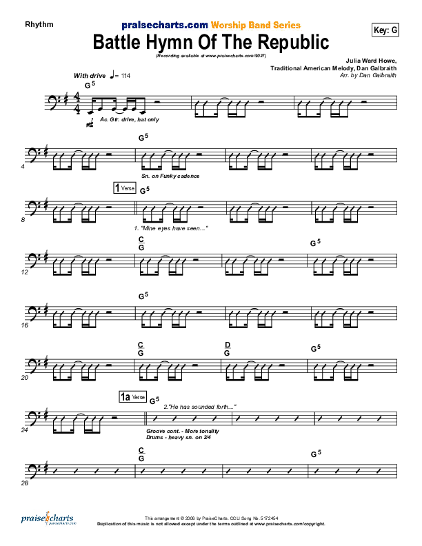 Battle Hymn Of The Republic Rhythm Chart (PraiseCharts Band / Arr. Daniel Galbraith)