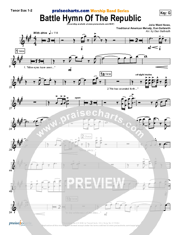 Battle Hymn Of The Republic Tenor Sax 1/2 (PraiseCharts Band / Arr. Daniel Galbraith)