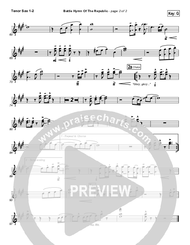 Battle Hymn Of The Republic Tenor Sax 1/2 (PraiseCharts Band / Arr. Daniel Galbraith)