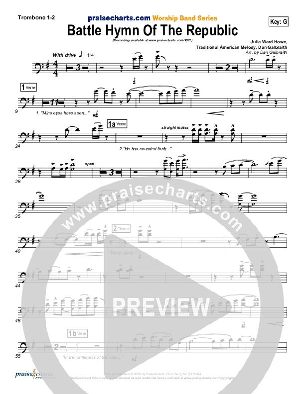 Battle Hymn Of The Republic Trombone 1/2 (PraiseCharts Band / Arr. Daniel Galbraith)