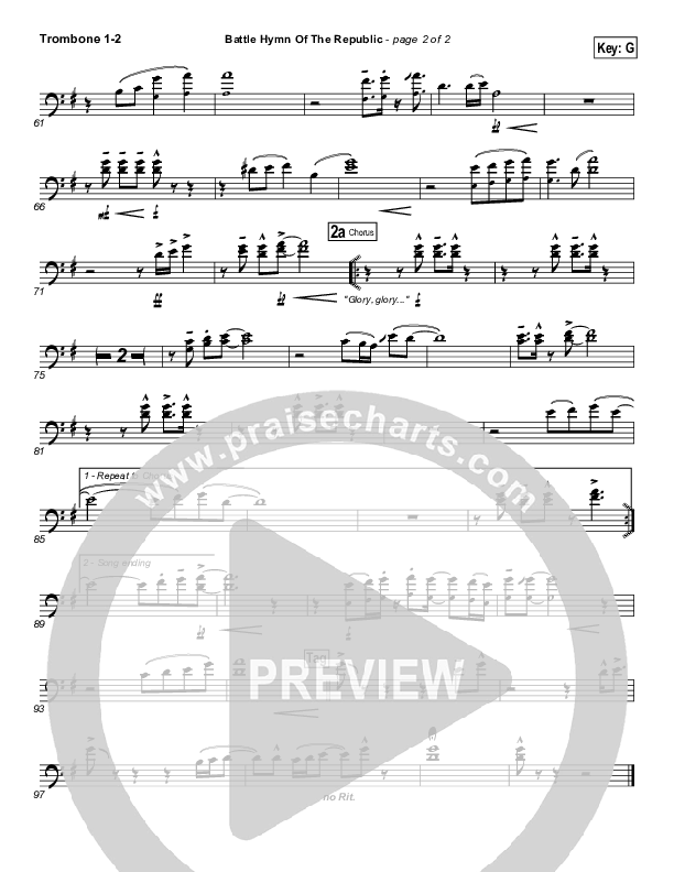 Battle Hymn Of The Republic Trombone 1/2 (PraiseCharts Band / Arr. Daniel Galbraith)