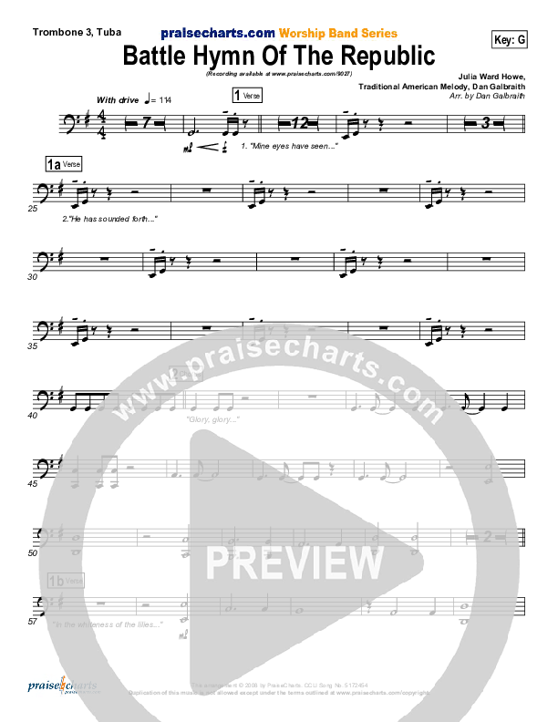 Battle Hymn Of The Republic Trombone 3/Tuba (PraiseCharts Band / Arr. Daniel Galbraith)