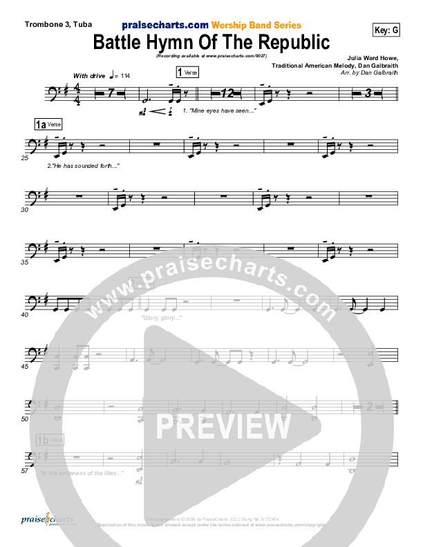 Battle Hymn Of The Republic Trombone 3/Tuba (PraiseCharts Band / Arr. Daniel Galbraith)